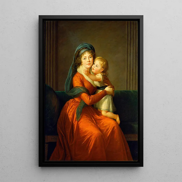 Muotokuva prinsessa Alexandra Golitsynasta ja hänen pojastaan Piotrista - Elisabeth Louise Vigée Le Brun — kehystetty taideteos seinällä