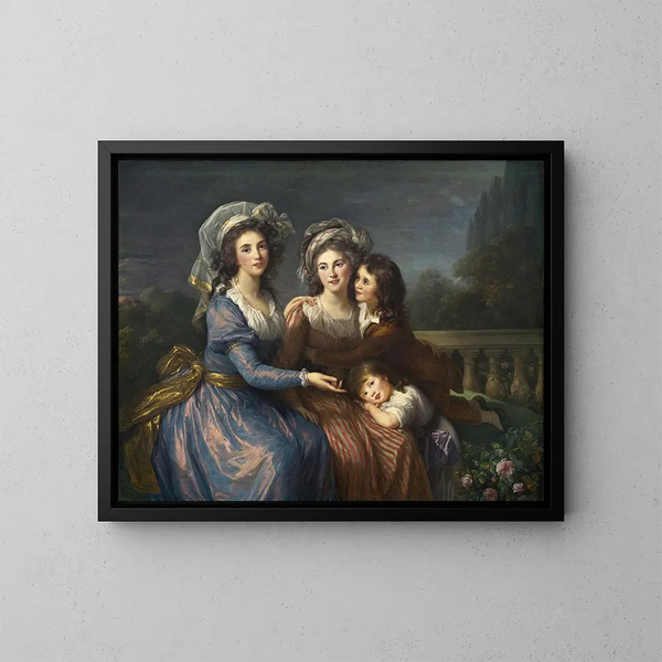 La marquise de Pezay et la marquise de Roug avec ses fils Alexis et Adrien - Elisabeth Louise Vigée Le Brun — kehystetty taideteos seinällä