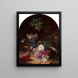 Elise PuyrocheWagner - Still life with flowers a porcelain vase and a goldfish bowl.webp