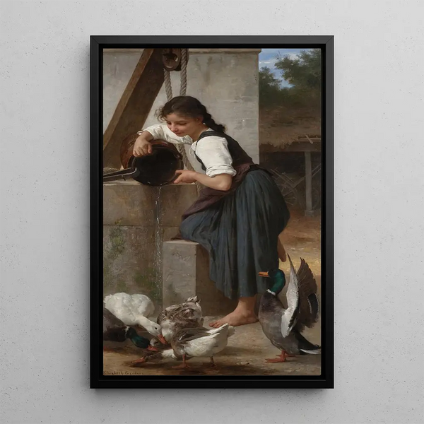 Nuori tyttö kaivolla - Elizabeth Jane Gardner Bouguereau — kehystetty taideteos seinällä
