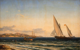 Emanuel Larsen - Aften ved Middelhavet I baggrunden Marseille og en If.webp