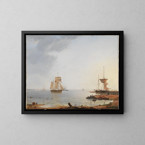 Bateaux au large de la côte de Zélande le matin - Emanuel Larsen — kehystetty taideteos seinällä