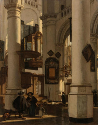 Emanuel de Witte - Interior of a Protestant Gothic Church with a Gravedigger in the Choir.webp