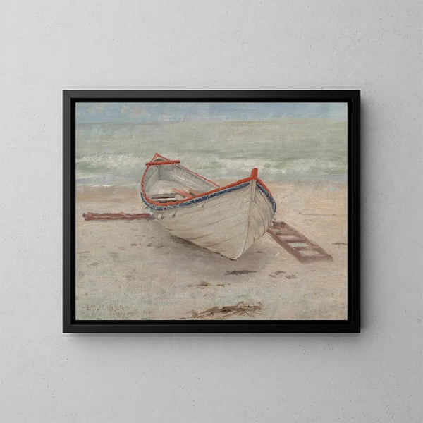 Kalastajalaiva rannalla - Emil Carlsen — kehystetty taideteos seinällä