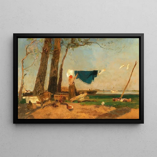 Emil Jakob Schindler - A washerwoman on the Danube bank near the Praterspitz.webp
