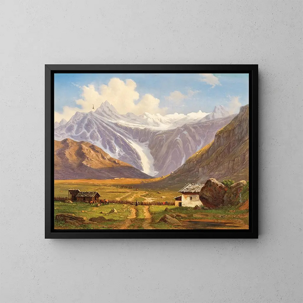 Un alpage avec un chalet alpin - Emil Ludwig Lühr — kehystetty taideteos seinällä