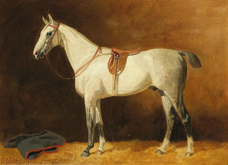 Emil Volkers - Saddled Grey in a Stable.webp