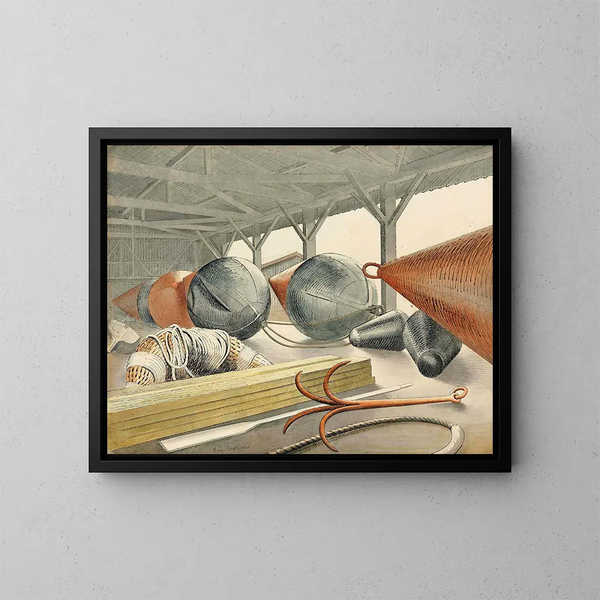 Bouées et grappin - Eric Ravilious — kehystetty taideteos seinällä