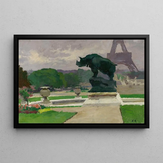 Ernest Jules Renoux - Jardin du Trocadro avec le Rhinocros de Jacquemart.webp