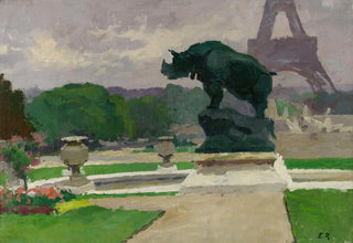 Ernest Jules Renoux - Jardin du Trocadro avec le Rhinocros de Jacquemart.webp
