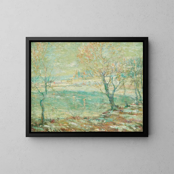 Inwood Hudsonin alla lumisateessa - Ernest Lawson — kehystetty taideteos seinällä