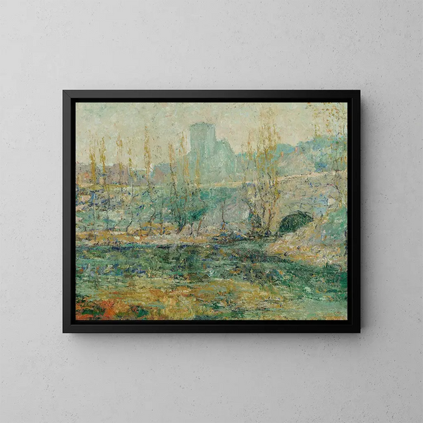 Le bassin et le pont Gapstow, New York City - Ernest Lawson — kehystetty taideteos seinällä