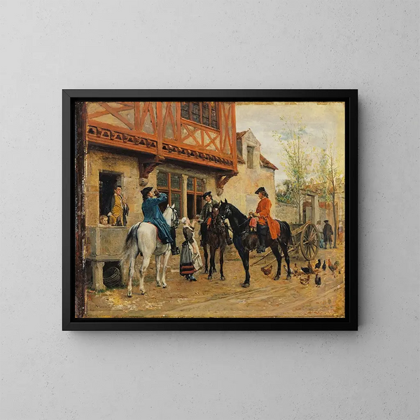 "Halte dans une auberge" - Ernest Meissonier — kehystetty taideteos seinällä