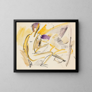Akti istuessa ja makuulla rannalla - Ernst Ludwig Kirchner — kehystetty taideteos seinällä