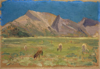 Ernst Schiess - Grazing Sheep in front of Bare Hills.webp