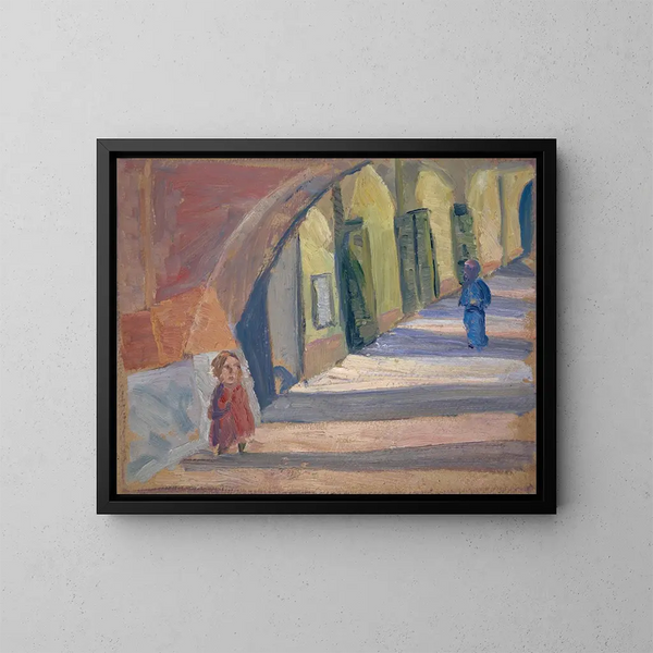 Sous les arcades - Ernst Schiess — kehystetty taideteos seinällä