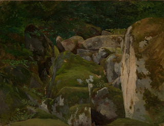 Rochers moussus dans la vallée forestière - Eugen Bracht — näkymä teoksesta