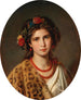 Portrait d'une fille avec une couronne de roses dans les cheveux et une peau de léopard - Eugen Felix — näkymä teoksesta