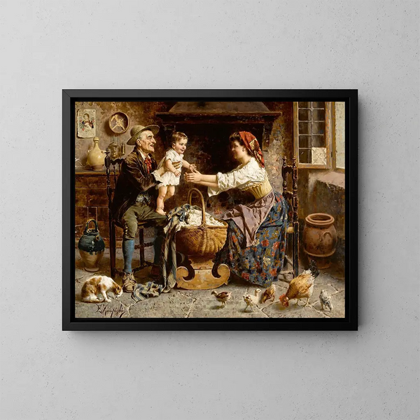 La famille heureuse - Eugenio Zampighi — kehystetty taideteos seinällä