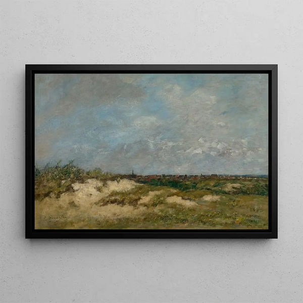 Berckin maalaus, dyynit myrskyllä - Eugène Boudin — kehystetty taideteos seinällä