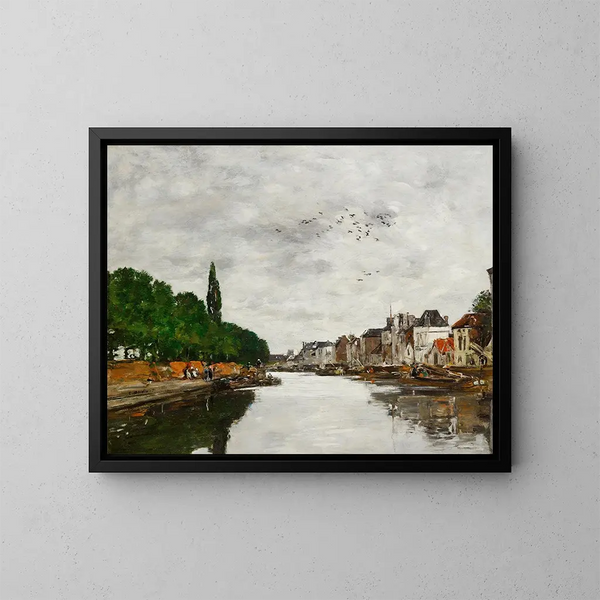 Canal aux environs de Bruxelles - Eugène Boudin — kehystetty taideteos seinällä