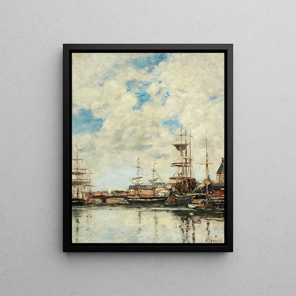 Dunkerque purjeveneet satama-alue - Eugène Boudin — kehystetty taideteos seinällä