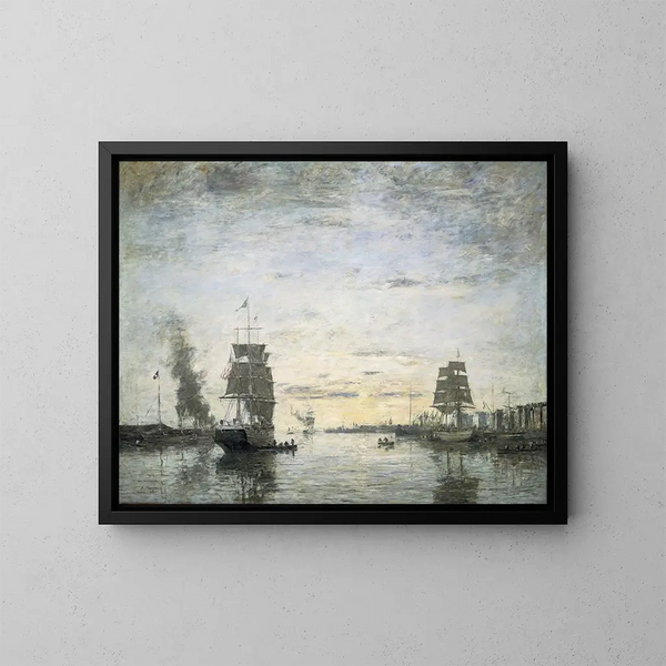 Sisäänkäynti satamaan, Le Havre - Eugène Boudin — kehystetty taideteos seinällä