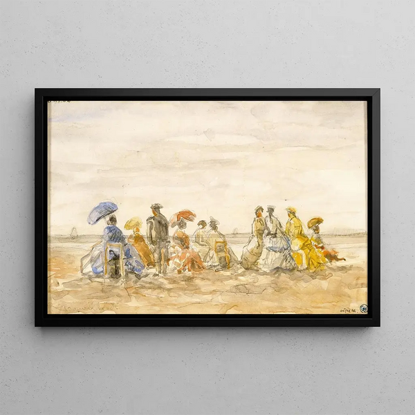 Eugène Boudin - Figures sur la plage de Trouville — kehystetty taideteos seinällä