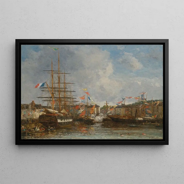 Honfleurin altaassa juhlinta - Eugène Boudin — kehystetty taideteos seinällä
