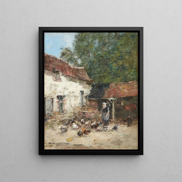 La Provende des Poules - Eugène Boudin — kehystetty taideteos seinällä