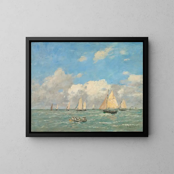 La Sortie des barques à Trouville - Eugène Boudin — kehystetty taideteos seinällä