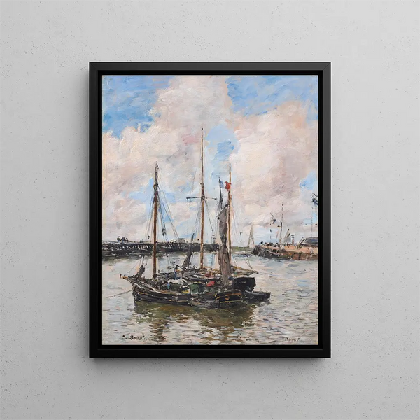 Lähdön Trouvillen satamaan - Eugène Boudin — kehystetty taideteos seinällä