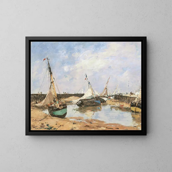 Barques de Trouville entre les jetées - Eugène Boudin — kehystetty taideteos seinällä