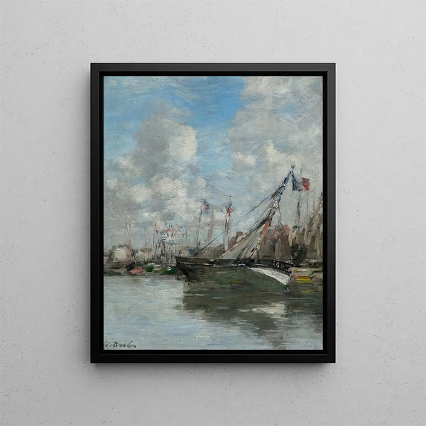 Trouville, uponneet laivat - Eugène Boudin — kehystetty taideteos seinällä
