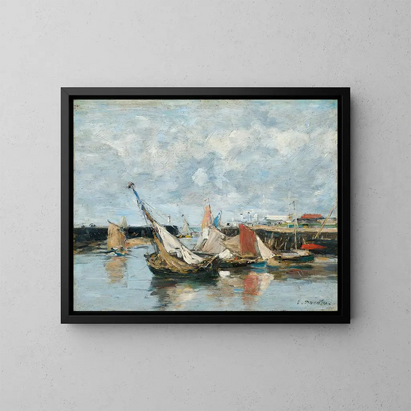 Barques à Trouville, matala tide - Eugène Boudin — kehystetty taideteos seinällä