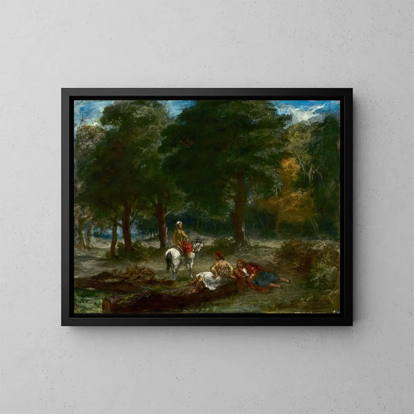 Cavaliers grecs se reposant dans la forêt - Eugène Delacroix — kehystetty taideteos seinällä