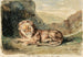 Leijona makaa maisemassa - Eugène Delacroix — näkymä teoksesta