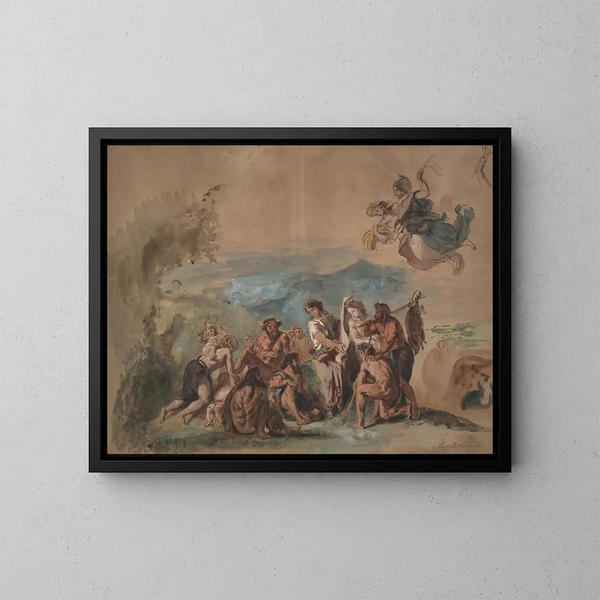 Orfeus tuomassa sivilisaation barbaarisille kreikkalaisille esi-isille - Eugène Delacroix — kehystetty taideteos seinällä