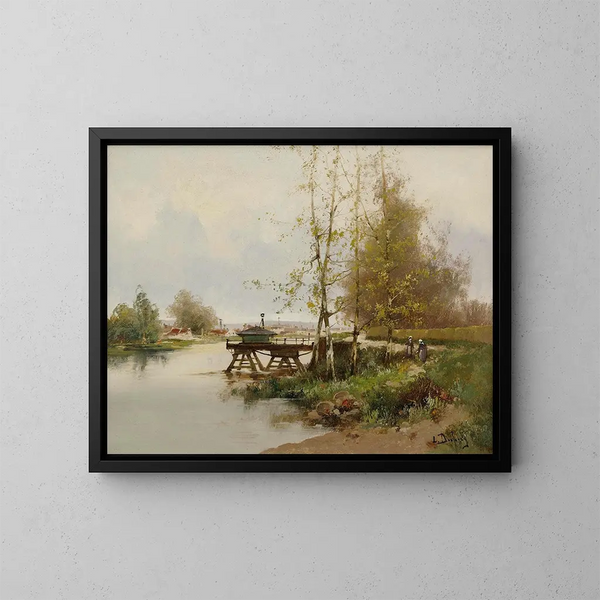 L'étang au bord du village - Eugène Galien-Laloue — kehystetty taideteos seinällä