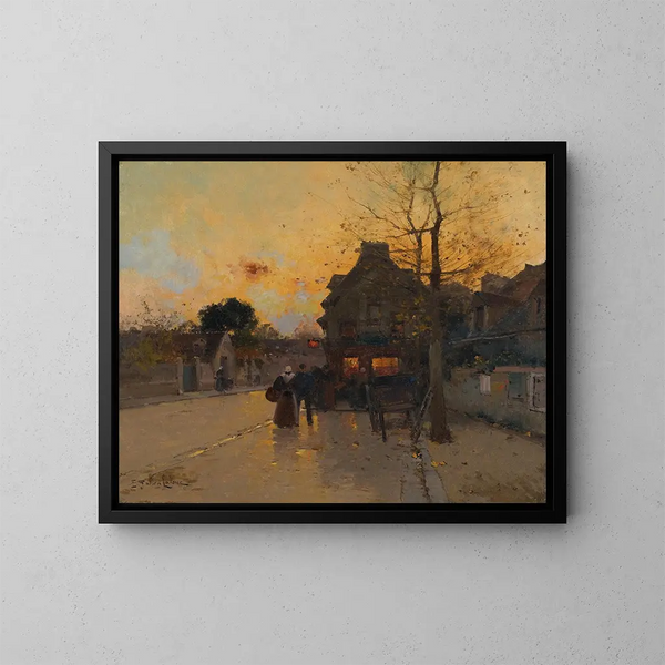 Village un soir d'automne - Eugène Galien-Laloue — kehystetty taideteos seinällä