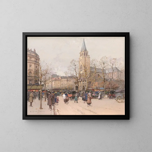 Näkymä Saint-Germain-des-Présin bulevardilta - Eugène Galien-Laloue — kehystetty taideteos seinällä