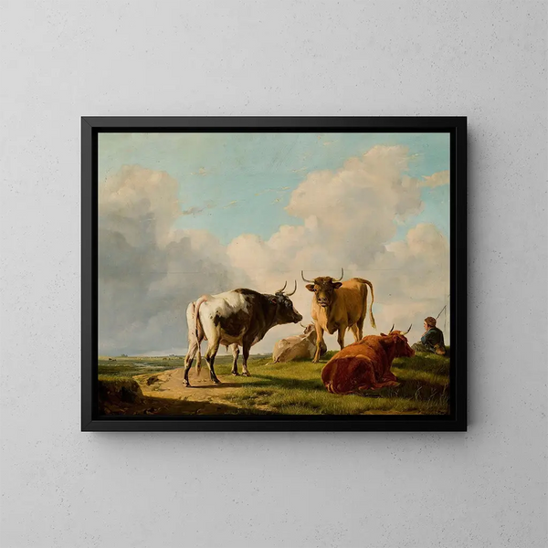 Vaches dans le pré - Eugène Joseph Verboeckhoven — kehystetty taideteos seinällä
