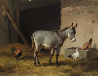 Eugne Joseph Verboeckhoven - Esel und Hhner im Stall.webp