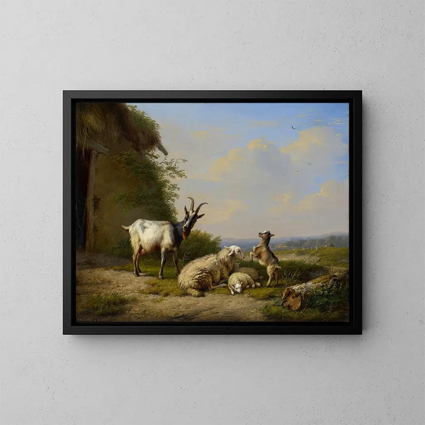Chèvres et moutons - Eugène Joseph Verboeckhoven — kehystetty taideteos seinällä