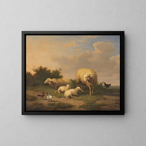 Moutons et agneaux - Eugène Joseph Verboeckhoven — kehystetty taideteos seinällä