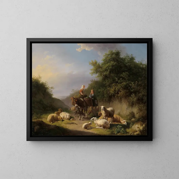 Bergère et berger - Eugène Joseph Verboeckhoven — kehystetty taideteos seinällä