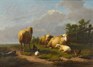 Eugne Joseph Verboeckhoven - Sheep and Chicken in a Landscape.webp