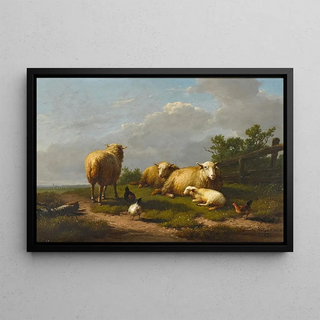 Eugne Joseph Verboeckhoven - Sheep and Chicken in a Landscape.webp