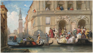 Eugne Lami - Masqueraders Boarding Gondolas before a Venetian Palazzo.webp