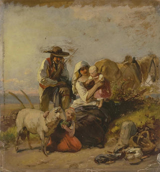 Famille de paysans avec cheval et chèvre dans le champ - Jakob Becker
